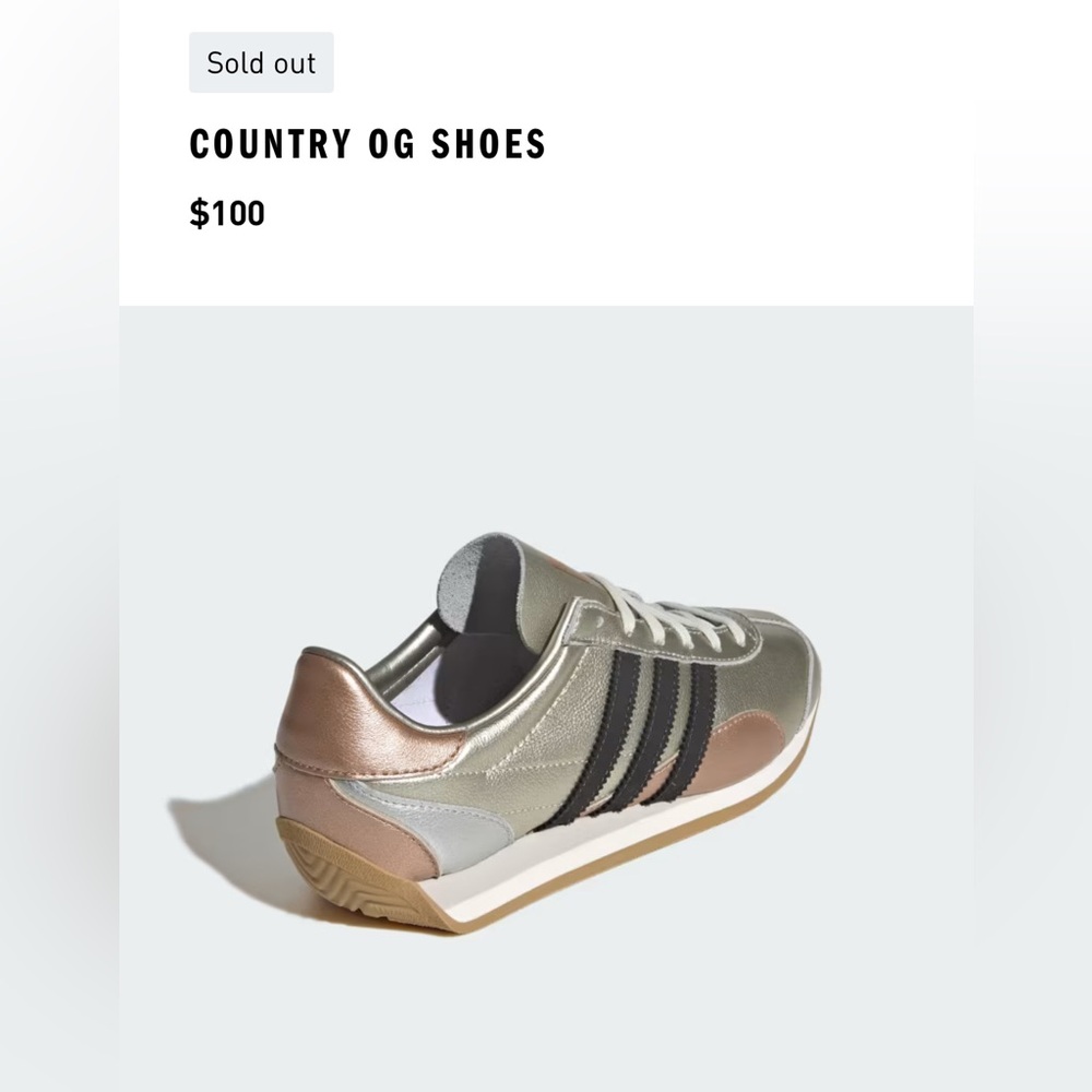 Adidas Country OG Women's Silver and Gold Sneakers - Picture 2 of 6